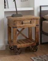The Industrial Bedside Drawers With Wheels in a Luxurious Bedroom with a Lamp on Top - Digital Illustration 