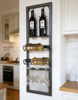 The Industrial Iron Wine Bottle & Glass Holder on a White Kitchen Wall in a Modern Home - Digital Illustration The Industrial Iron Wine Bottle & Glass Holder on a White Kitchen Wall in a Modern Home - Digital Illustration