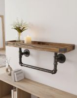 The Industrial Water Pipe Shelf Mounted on a White Coloured Interior Wall with a Lit Candle - Digital Illustration The Industrial Water Pipe Shelf Mounted on a White Coloured Interior Wall with a Lit Candle - Digital Illustration