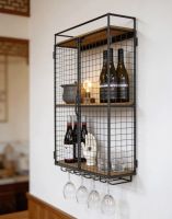 The Industrial Wine Cabinet Cage Mounted on a Kitchen Wall with Glasses Suspended Underneath it - Digital Illustration The Industrial Wine Cabinet Cage Mounted on a Kitchen Wall with Glasses Suspended Underneath it - Digital Illustration