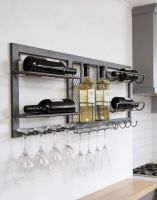 The Iron Wine Bottle & Glass Holder With Hooks Mounted on a Modern White Kitchen Wall - Digital Illustration The Iron Wine Bottle & Glass Holder With Hooks Mounted on a Modern White Kitchen Wall - Digital Illustration