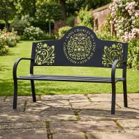 The King Charles III Coronation Bench in a Picturesque Rose Garden - Digital Illustration 