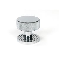 The Knurled Mortice/Rim Knob Set on a Beehive Rose in Polished Chrome Shown Upright on a White Background The Knurled Mortice/Rim Knob Set on a Beehive Rose in Polished Chrome Shown Upright on a White Background