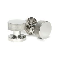 The Knurled Mortice/Rim Knob Set on a Beehive Rose in Polished Stainless Steel Shown Upright and on its Side The Knurled Mortice/Rim Knob Set on a Beehive Rose in Polished Stainless Steel Shown Upright and on its Side