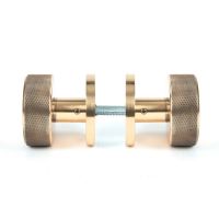 The Knurled Mortice/Rim Knob Set on a Plain Rose in Polished Bronze Shown Screwed Together from the Side The Knurled Mortice/Rim Knob Set on a Plain Rose in Polished Bronze Shown Screwed Together from the Side