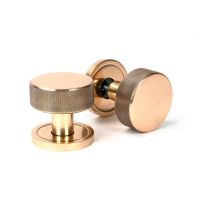 The Knurled Mortice/Rim Knob Set on a Plain Rose in Polished Bronze Shown Upright and on its Side The Knurled Mortice/Rim Knob Set on a Plain Rose in Polished Bronze Shown Upright and on its Side