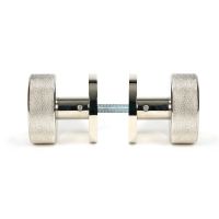 The Knurled Mortice/Rim Knob Set on a Plain Rose in Polished Nickel Shown Screwed Together from the Side The Knurled Mortice/Rim Knob Set on a Plain Rose in Polished Nickel Shown Screwed Together from the Side
