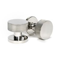 The Knurled Mortice/Rim Knob Set on a Plain Rose in Polished Stainless Steel Shown Upright and on its Side The Knurled Mortice/Rim Knob Set on a Plain Rose in Polished Stainless Steel Shown Upright and on its Side