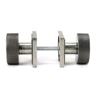 The Knurled Mortice/Rim Knob Set on a Square Rose in Pewter Shown Screwed Together from the Side The Knurled Mortice/Rim Knob Set on a Square Rose in Pewter Shown Screwed Together from the Side
