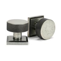 The Knurled Mortice/Rim Knob Set on a Square Rose in Pewter Shown Upright and on its Side The Knurled Mortice/Rim Knob Set on a Square Rose in Pewter Shown Upright and on its Side