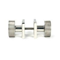 The Knurled Mortice/Rim Knob Set on a Square Rose in Polished Stainless Steel Shown Screwed Together from the Side The Knurled Mortice/Rim Knob Set on a Square Rose in Polished Stainless Steel Shown Screwed Together from the Side
