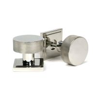 The Knurled Mortice/Rim Knob Set on a Square Rose in Polished Stainless Steel Shown Upright and on its Side The Knurled Mortice/Rim Knob Set on a Square Rose in Polished Stainless Steel Shown Upright and on its Side