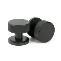 The Knurled Mortice/Rim Knob Set on an Art Deco Rose in Aged Bronze Shown Upright and on its Side The Knurled Mortice/Rim Knob Set on an Art Deco Rose in Aged Bronze Shown Upright and on its Side