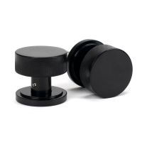 The Knurled Mortice/Rim Knob Set on an Art Deco Rose in Black Shown Upright and on its Side The Knurled Mortice/Rim Knob Set on an Art Deco Rose in Black Shown Upright and on its Side