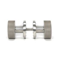 The Knurled Mortice/Rim Knob Set on an Art Deco Rose in Satin Stainless Steel Shown Screwed Together from the Side The Knurled Mortice/Rim Knob Set on an Art Deco Rose in Satin Stainless Steel Shown Screwed Together from the Side