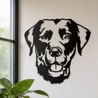 The Labrador Wall Steel Art shown at a Low Angle next to a Large Living Room Window - Digital Illustration The Labrador Wall Steel Art shown at a Low Angle next to a Large Living Room Window - Digital Illustration