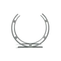 The Large Curved Fireside Log Holder in Pewter Shown from the Side on a White Background
