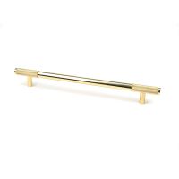 The Large Half Knurled Cabinet Pull Handle in Polished Brass Shown Upright on a White Background