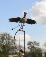 The Large Metal Rooster Rocking Garden Spike Displaying the Rooster Mounted on the Spike