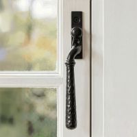 The Right Handed 16mm Hammered Black Espagnolette Window Handle Fitted on a Wooden Traditional Window Frame - Digital Illustration The Right Handed 16mm Hammered Black Espagnolette Window Handle Fitted on a Wooden Traditional Window Frame - Digital Illustration