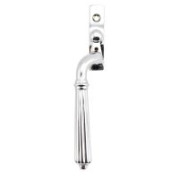 The Left Handed Polished Chrome Reeded Georgian Espagnolette Window Handle on a White Background 