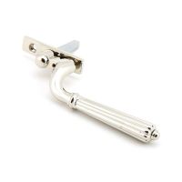 The Left Handed Polished Nickel Reeded Georgian Espagnolette Window Handle on a White Background Shown on its Side 