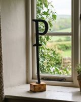 The Letter "P" Monograph Metal & Wood Letter Display Ornament in a Cottage Window Alcove - Digital Illustration  