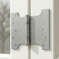 The Long Pewter Parliament Hinge Pair Shown Mounted on a Classic White Window Frame - Digital Illustration 