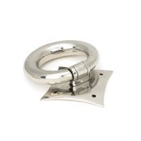 The Lorien Ring Door Knocker in Polished Stainless Steel Showing the Hinge Mechanism