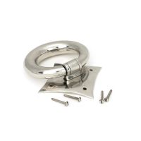 The Lorien Ring Door Knocker in Polished Stainless Steel Shown with Supplied Screws