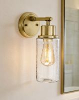 The "Lux" Contemporary Brushed Brass Bathroom Wall Light in a Modern Home Interior - Digital Illustration