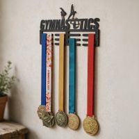 The Male "Gymnastics" Sports Medal Hanger With an Array of Medals on a Magnolia Coloured Wall - Digital Illustration