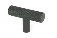 The Matt Black "Astor" Knurled Industrial T-Bar Cabinet Fitting shown on a White Background at an Angle 