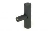 The Matt Black "Astor" Knurled Industrial T-Bar Cabinet Fitting shown on a White Background Displayed from Behind