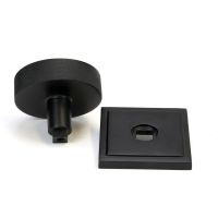 The Matt Black Knurled Centre Door Knob on a Square Rose Displayed in Separate Sections on a White Background 