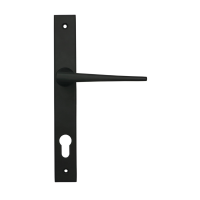 The Matt Black Slimline Espag Lever Door Handle (92mm Centres) Shown from the Front