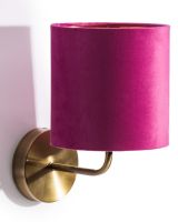 The Mayfair Brushed Brass Wall Lamp with Velvet Shade Shown at an Angle on a White Background The Mayfair Brushed Brass Wall Lamp with Velvet Shade Shown at an Angle on a White Background