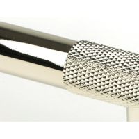 The Medium Half Knurled Cabinet Pull Handle in Polished Nickel Looking Close up of the Smooth Grip on the Central Bar The Medium Half Knurled Cabinet Pull Handle in Polished Nickel Looking Close up of the Smooth Grip on the Central Bar