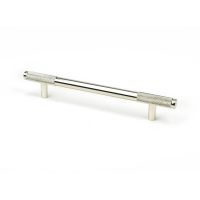 The Medium Half Knurled Cabinet Pull Handle in Polished Nickel Shown Upright on a White Background The Medium Half Knurled Cabinet Pull Handle in Polished Nickel Shown Upright on a White Background