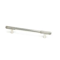 The Medium Half Knurled Cabinet Pull Handle in Polished Stainless Steel Shown Upright on a White Background The Medium Half Knurled Cabinet Pull Handle in Polished Stainless Steel Shown Upright on a White Background