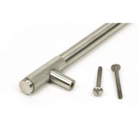 The Medium Half Knurled Cabinet Pull Handle in Satin Stainless Steel Showing a Close up Image of the Supplied Fittings The Medium Half Knurled Cabinet Pull Handle in Satin Stainless Steel Showing a Close up Image of the Supplied Fittings