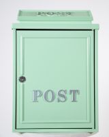 The Mint Green "Oxford" Wall Mounted Post Box with Silver Detail Shown from the Front The Mint Green "Oxford" Wall Mounted Post Box with Silver Detail Shown from the Front