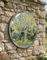 The Mirrored Rustic Oak Tree Wall Art on a Garden Wall in a Cottage - Digital Illustration