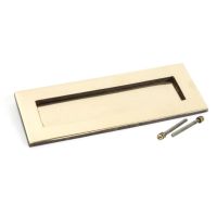 The Modern 10 Inch Front Door Letter Plate - Contemporary Minimalist Flap in an Aged Brass Finish with Mounting Screws
