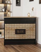 The Modern Iron and Mango Wood Bar Cabinet placed next to a Home Bar in a Living Room Interior - Digital Illustration