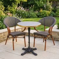 The Monaco Parisian Bistro Set in Black and Grey in a Sunny Low Walled Garden