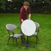 The Monaco Parisian Bistro Set in Black and White Showing How the Table Looks When Folded Down