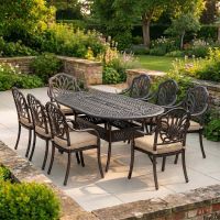 The "Moreville" 8-Seater Outdoor Dining Set in Situ Outside in the Garden - Digital Illustration New