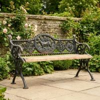 The Mortimer Aged Black Cast Iron Dog Two Seater Bench Digital Illustration