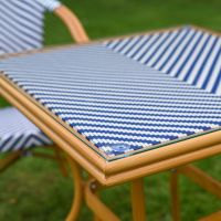The Nizza Chevron Square Bistro Set in Blue & White Showing the Blue and White Chevron Pattern